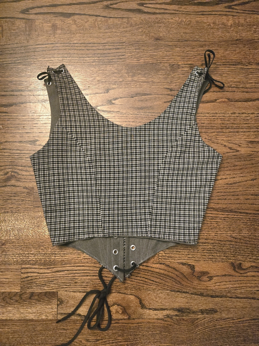 Reversible Bodice Ren Faire Grey Plaid Cottagecore Hobbit - Picture 2 of 3